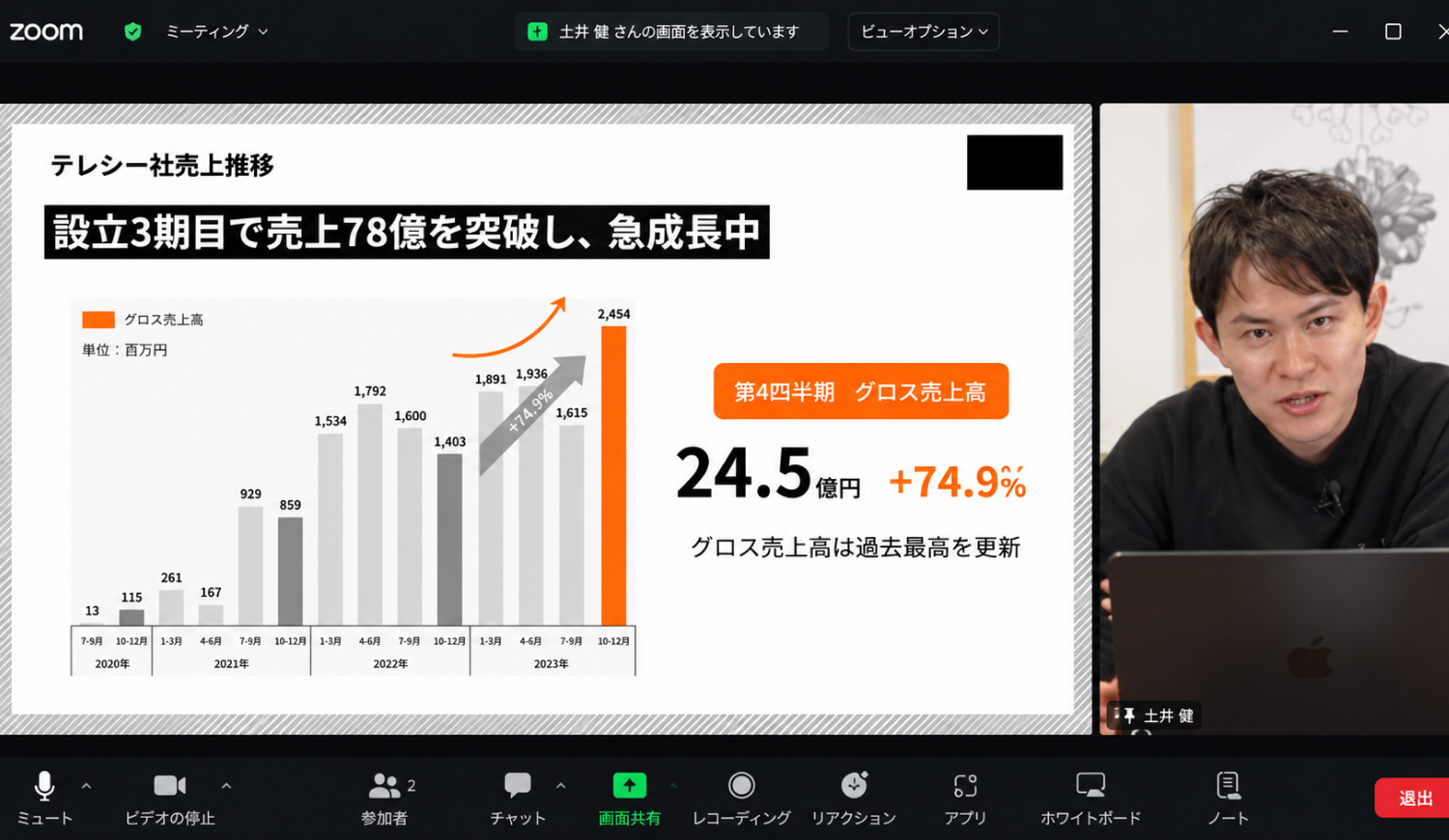 オンラインのライブ講義画面